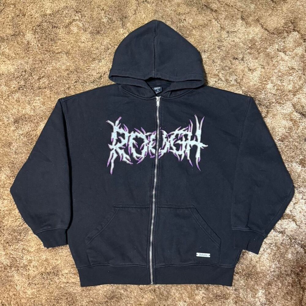 Rough Embroidered Reflective Hoodie Black Small